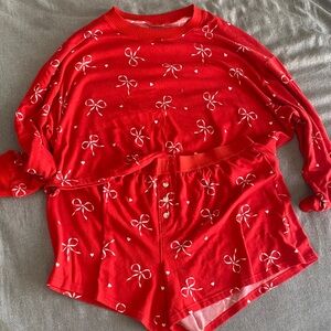American Eagle Outfitters Red Bow Print Pajama Set